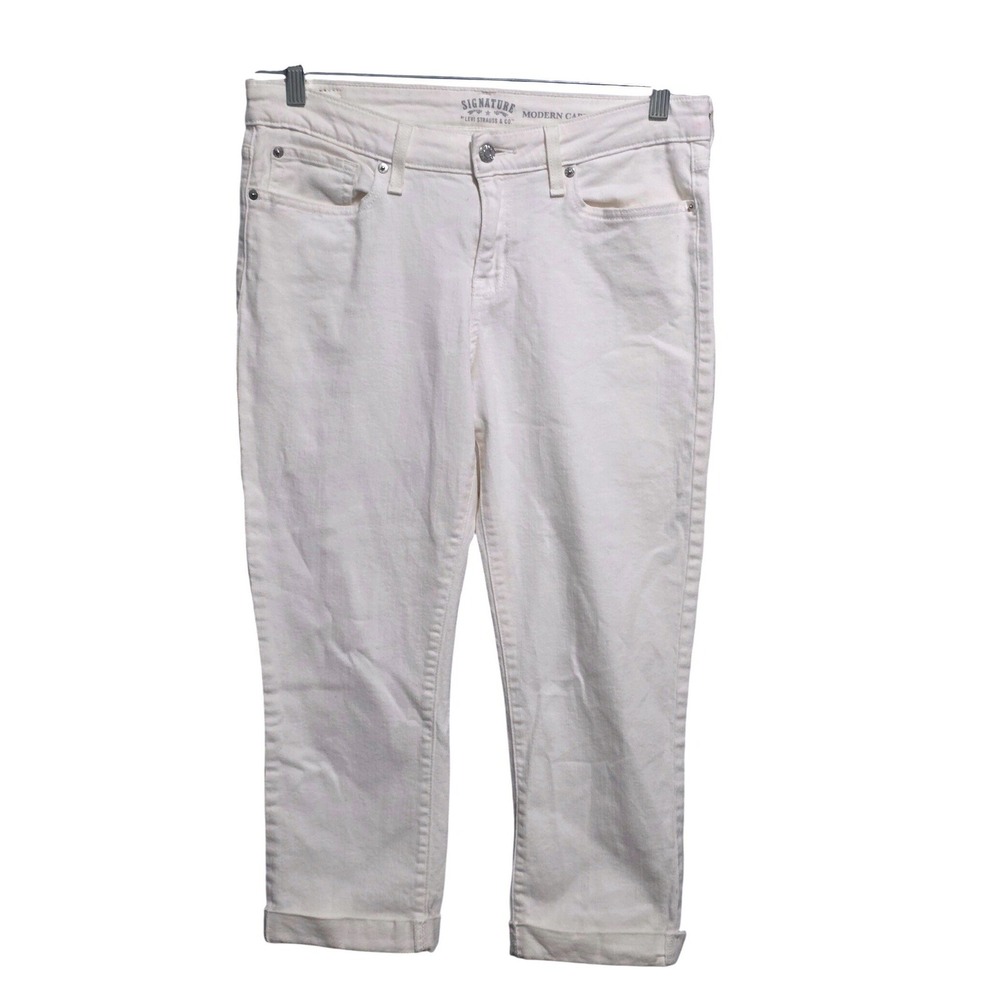 Signature by Levi Strauss & Co Womens White Modern Capri Jeans Cuffed Size 12
